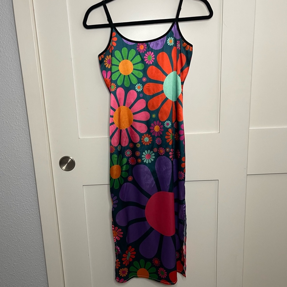 Tunnel Vision Brady Floral Stretch Satin Midi Slip Dress Size Medium